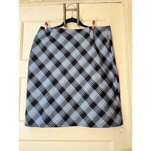 Y2K Womens Blue Plaid Midi Skirt 16 Preppy Twee Academic Schoolgirl Nerd Scholar